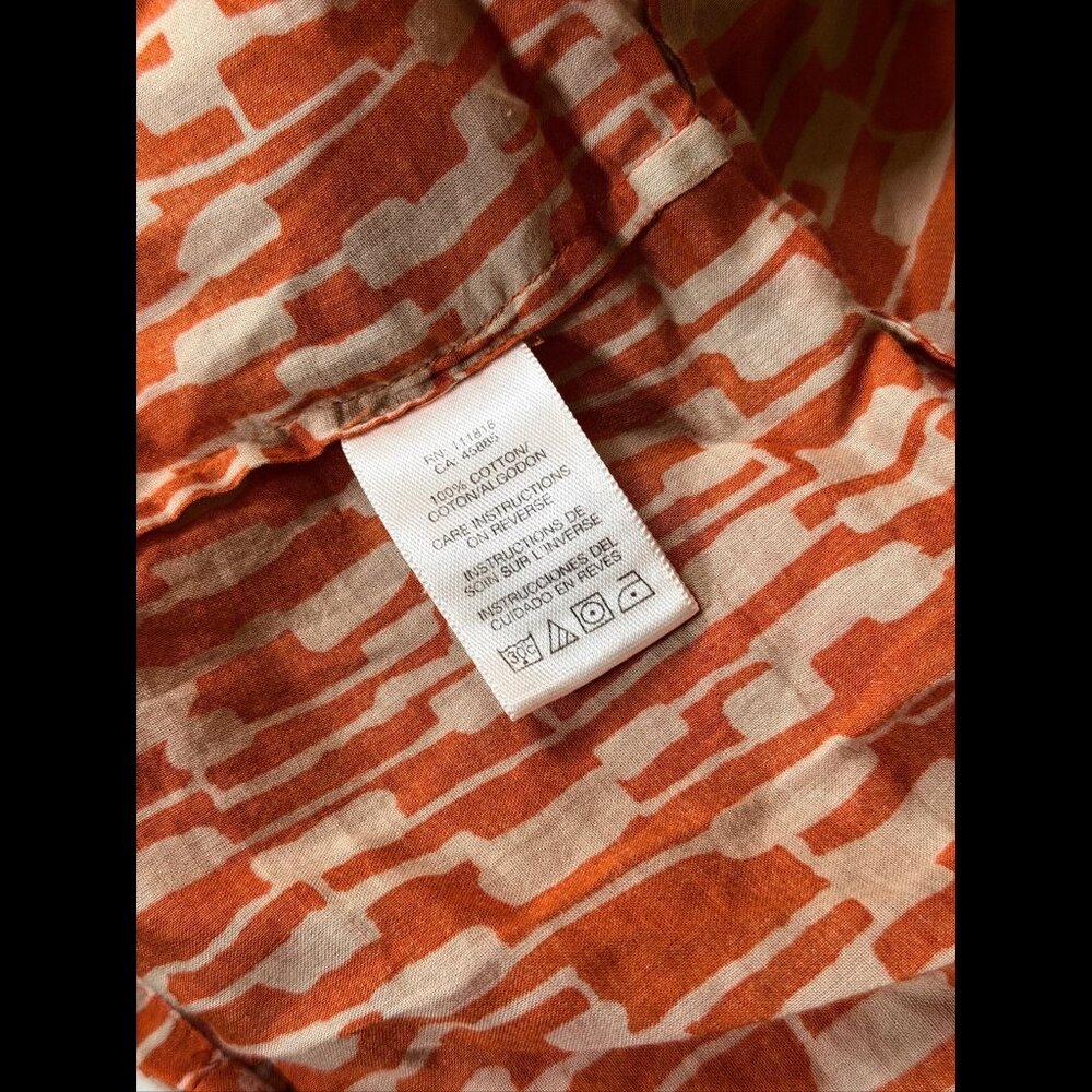 Michael Kors Popover Blouse Women’s 8 Petite Orange Geometric Short Sleeve 100% - Picture 6 of 6